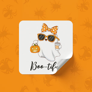 Sticker Carré Cute Halloween Ghost Citrouille épice personnalisé