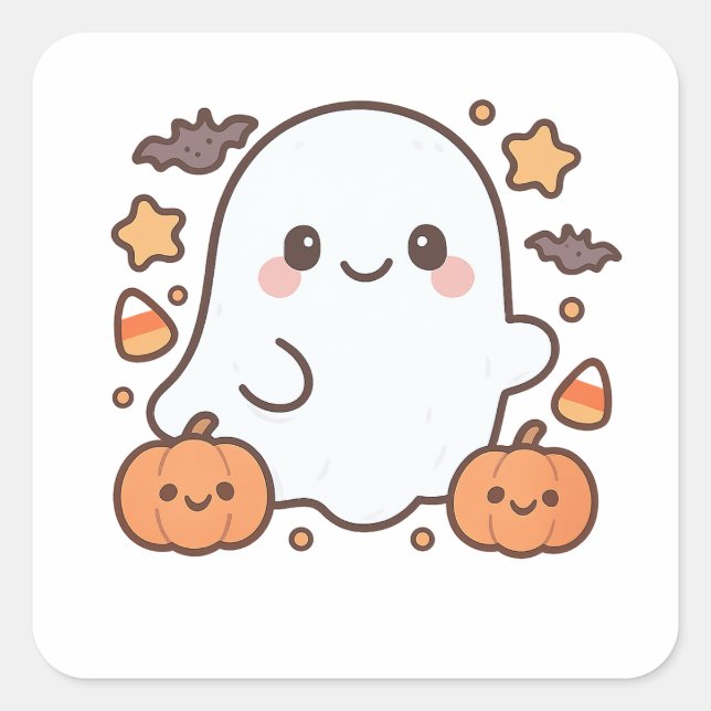 Sticker Carré Cute Halloween Ghost Clipart, Fun et mignon Éffray (Devant)