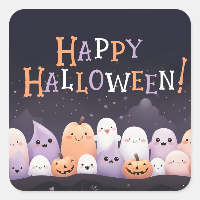 Sticker Carré Cute Halloween Kawaii Ghost (Devant)