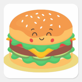 Sticker Carré Cute Hamburger