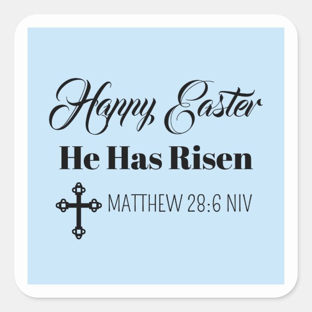 Sticker Carré Cute Happy Easter He Has Risen Bible Verse blue (Devant)