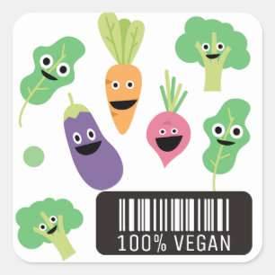 Sticker Carré Cute Happy Vegetables 100% Vegan