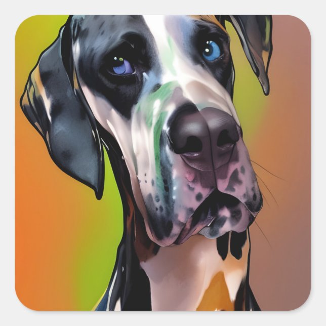 Sticker Carré Cute Harlequin Great Dane (Devant)