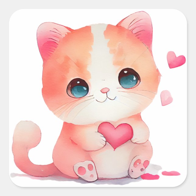 Sticker Carré Cute Heart Cat Valentine (Devant)
