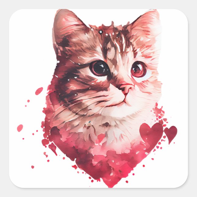 Sticker Carré Cute Heart Cat Valentine (Devant)