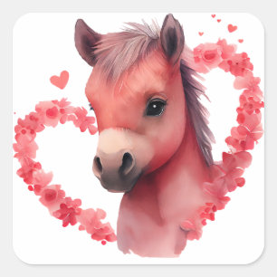 Sticker Carré Cute Heart Horse Valentine
