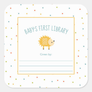Sticker Carré Cute Hedgehog Baby's First Library plate