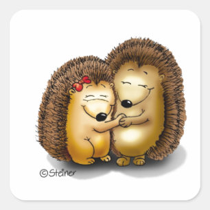 Sticker Carré Cute Hedgehog Couple - M. et Mme Personnaliser