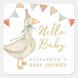 Sticker Carré Cute Hello Baby Baby shower de canard