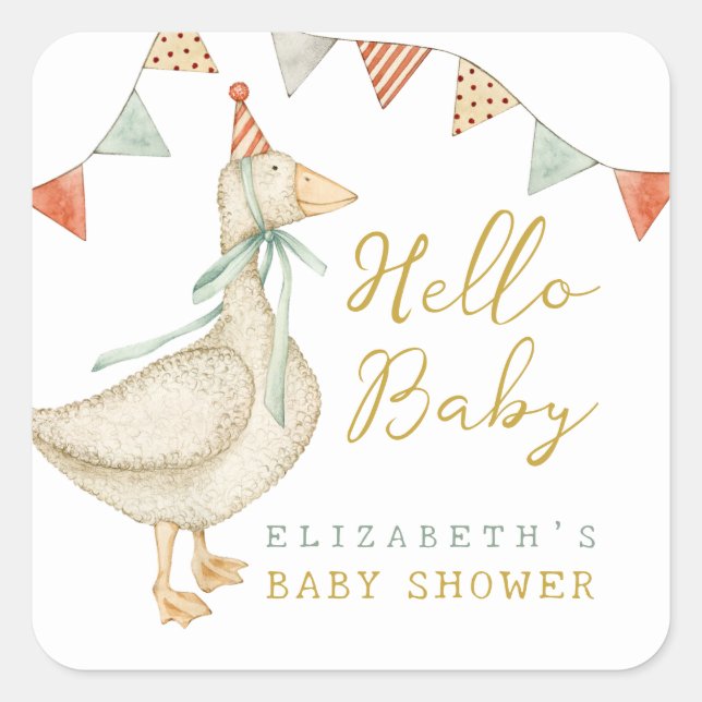 Sticker Carré Cute Hello Baby Baby shower de canard (Devant)