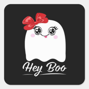 Sticker Carré Cute Hey Boo Halloween