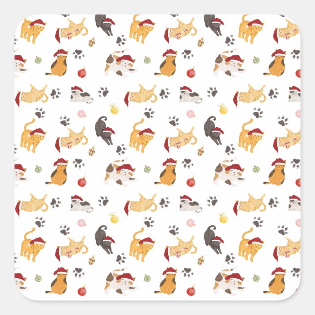 Sticker Carré Cute Holiday Cat Pattern (Devant)