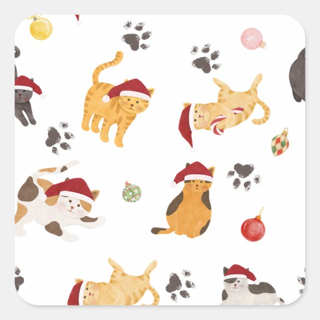 Sticker Carré Cute Holiday Cat Pattern (Devant)