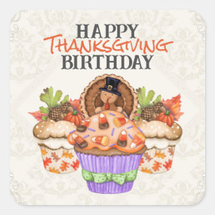 Sticker Carré Cute Holiday Cupcakes Bon thanksgiving anniversair