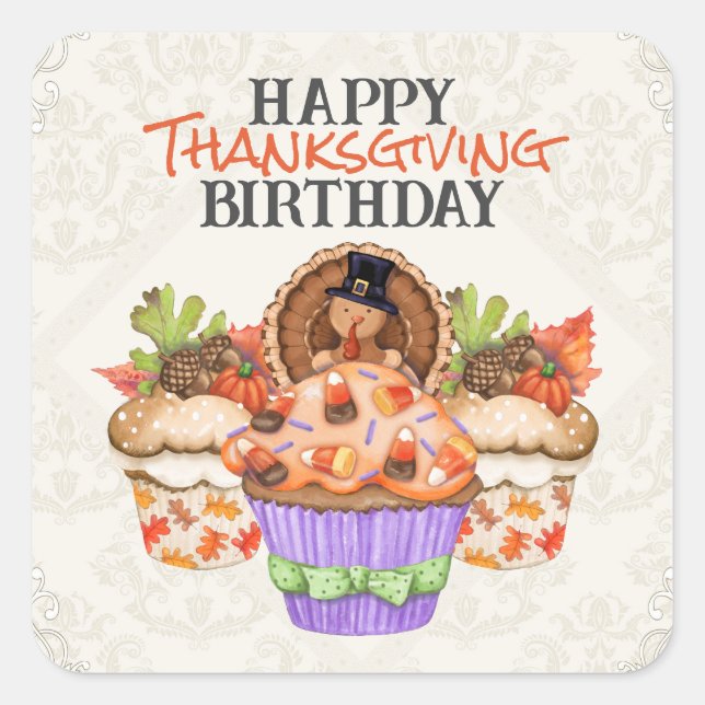 Sticker Carré Cute Holiday Cupcakes Bon thanksgiving anniversair (Devant)