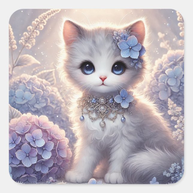 Sticker Carré Cute Hydrangea Princess Chat (Devant)