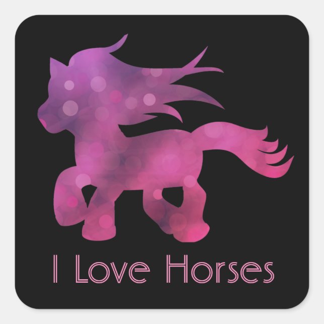Sticker Carré Cute I Love Horses (Devant)