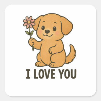 Sticker Carré Cute I Love You 