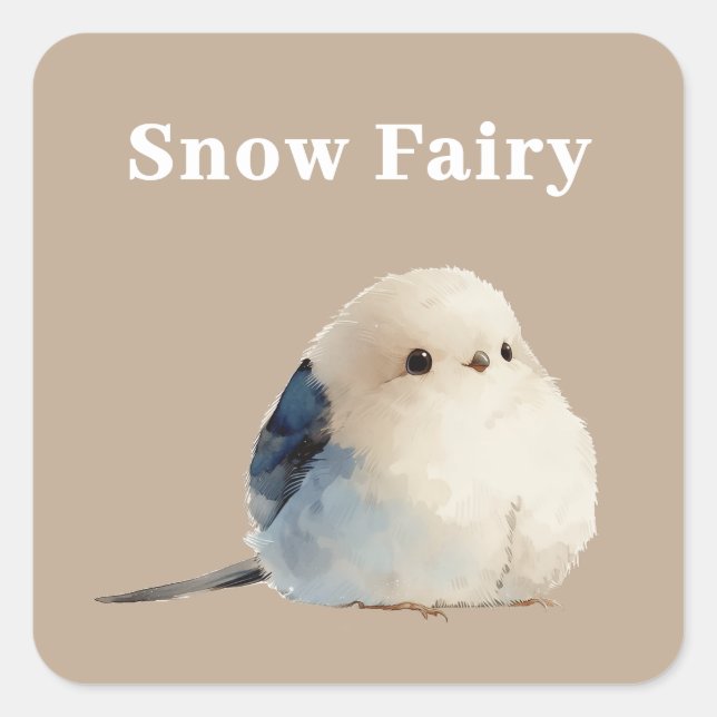 Sticker Carré Cute Japanese Long-Tailed Tit Snow Fairy  (Devant)