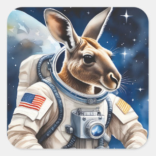 Sticker Carré Cute Kangaroo en costume d'astronaute dans l'espac