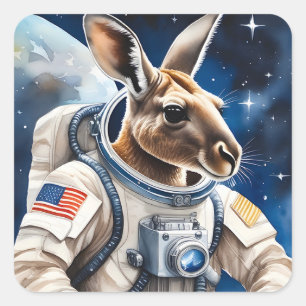Sticker Carré Cute Kangaroo en costume d'astronaute dans l'espac