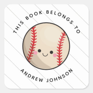 Sticker Carré Cute Kawaii Baseball Ball Kids Nom Plate-forme