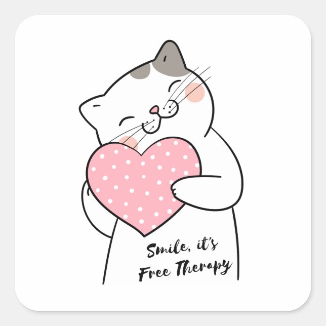 Sticker Carré Cute Kawaii Chat Smile (Devant)
