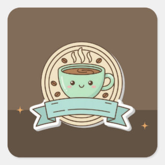 Sticker Carré Cute Kawaii Coffee Cup Logo Design - Editable Past
