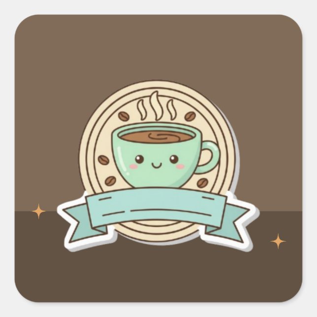 Sticker Carré Cute Kawaii Coffee Cup Logo Design - Editable Past (Devant)
