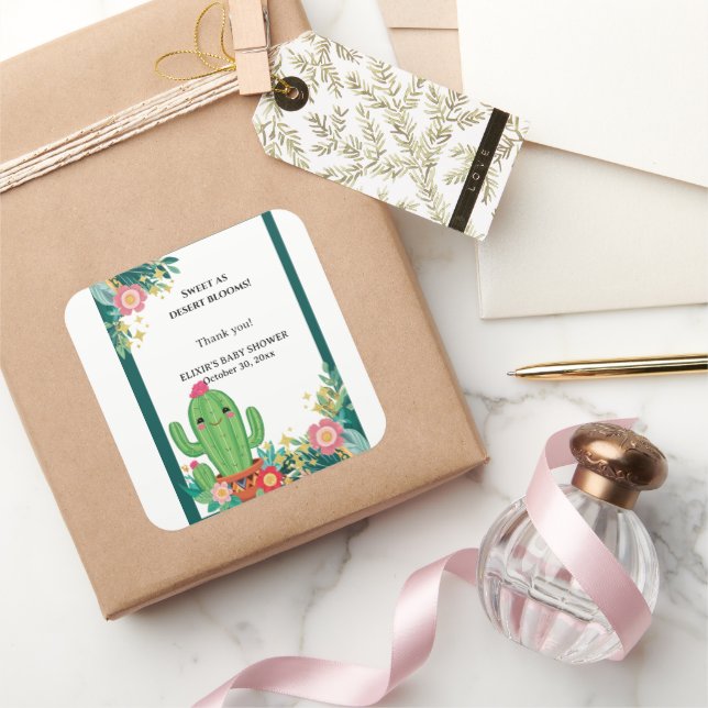 Sticker Carré Cute Kawaii Désert Bloom Floral Cactus Baby shower (Cadeaux)
