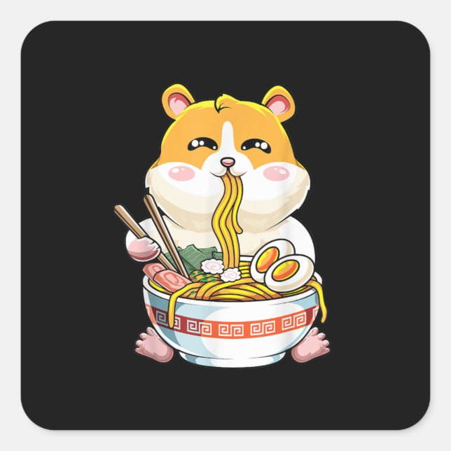 Sticker Carré Cute Kawaii Hamster Ramen Anime (Devant)