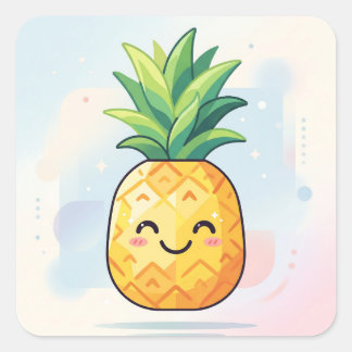Sticker Carré Cute Kawaii Smiling Pineapple