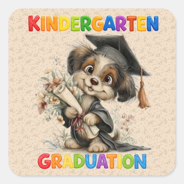 Sticker Carré  Cute Kindergarten Graduation Puppy Illustration (Devant)