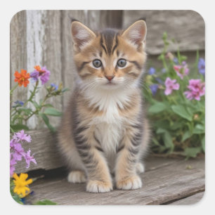 Sticker Carré Cute Kitten