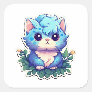 Sticker Carré Cute Kitten bleu