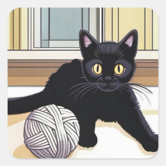 Sticker Carré Cute Kitten noir