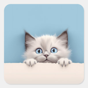 Sticker Carré Cute Kitten Peeking Ragdoll Chat