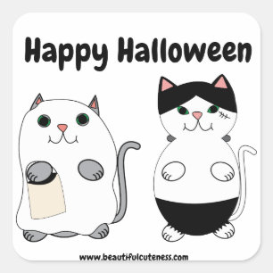 Sticker Carré Cute Kitty Cat Ghost Monster Halloween Personnalis