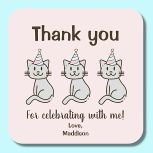 Sticker Carré Cute Kitty Chat Anniversaire Merci