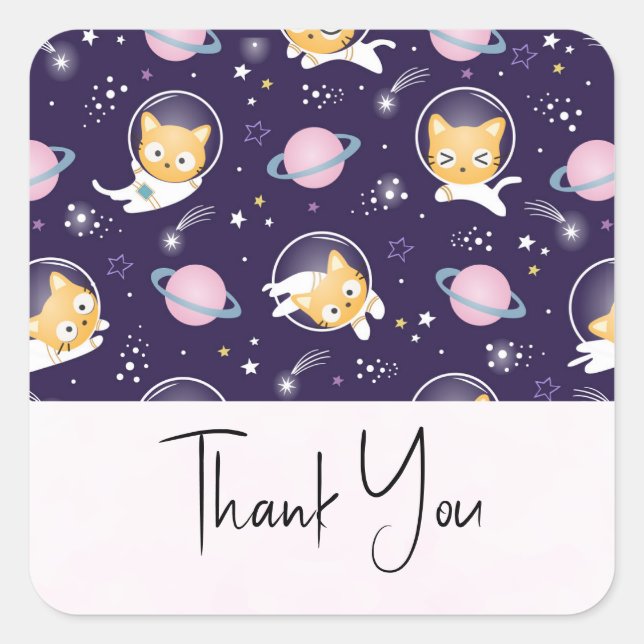 Sticker Carré Cute Kitty Chat Astronautes Motif Merci (Devant)