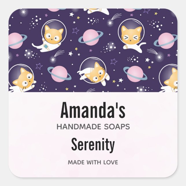 Sticker Carré Cute Kitty Chat Astronauts Motif Soap Business (Devant)