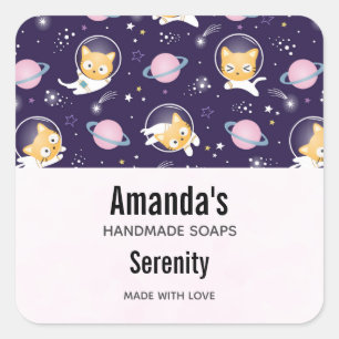 Sticker Carré Cute Kitty Chat Astronauts Motif Soap Business