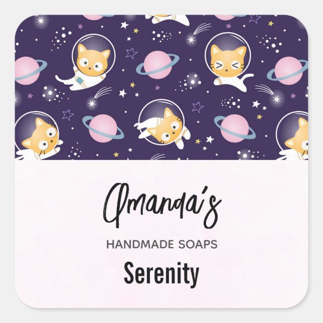 Sticker Carré Cute Kitty Chat Astronauts Motif Soap Business (Devant)