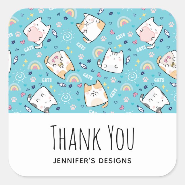 Sticker Carré Cute Kitty Chat Motif Whimsical Business (Devant)