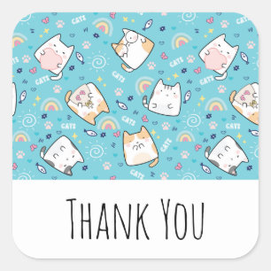 Sticker Carré Cute Kitty Chat Motif Whimsical Merci