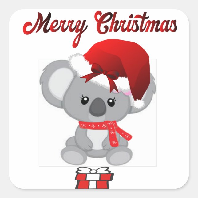 Sticker Carré Cute koala avec une escalade casquette père Noël k (Devant)