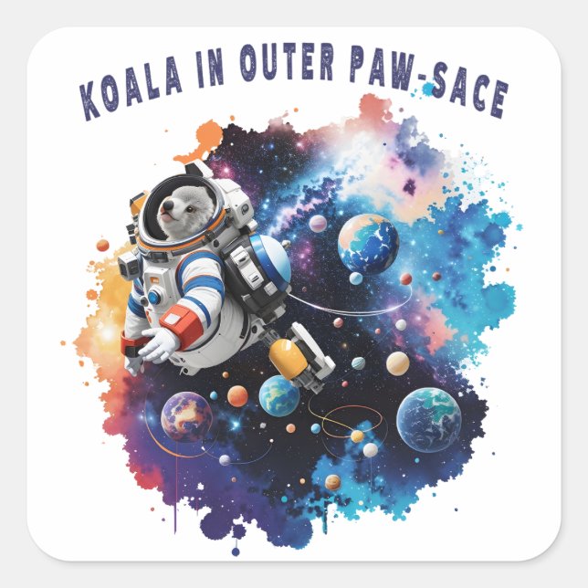 Sticker Carré Cute Koala dans l'espace extra-atmosphérique, astr (Devant)