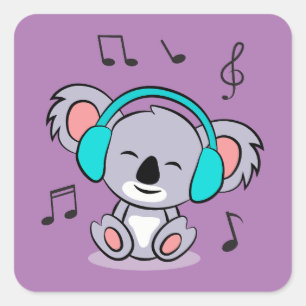 Sticker Carré Cute koala Écouter De La Musique