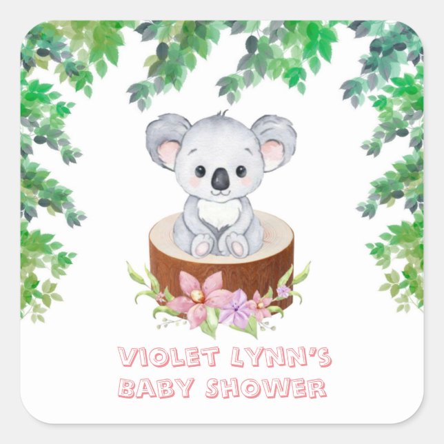 Sticker Carré Cute Koala ours Baby shower fille (Devant)