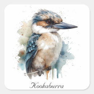 Sticker Carré Cute Kookaburra sur une branche peinte en aquarell
